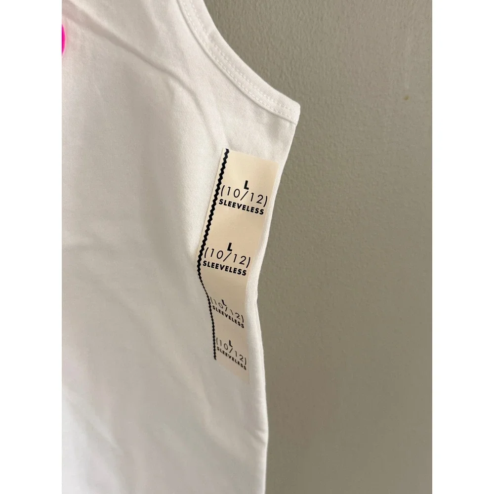 Cat & Jack Girls Tank Top L 10/12 White Neon Pink Peace Heart Smiley‎ NWT